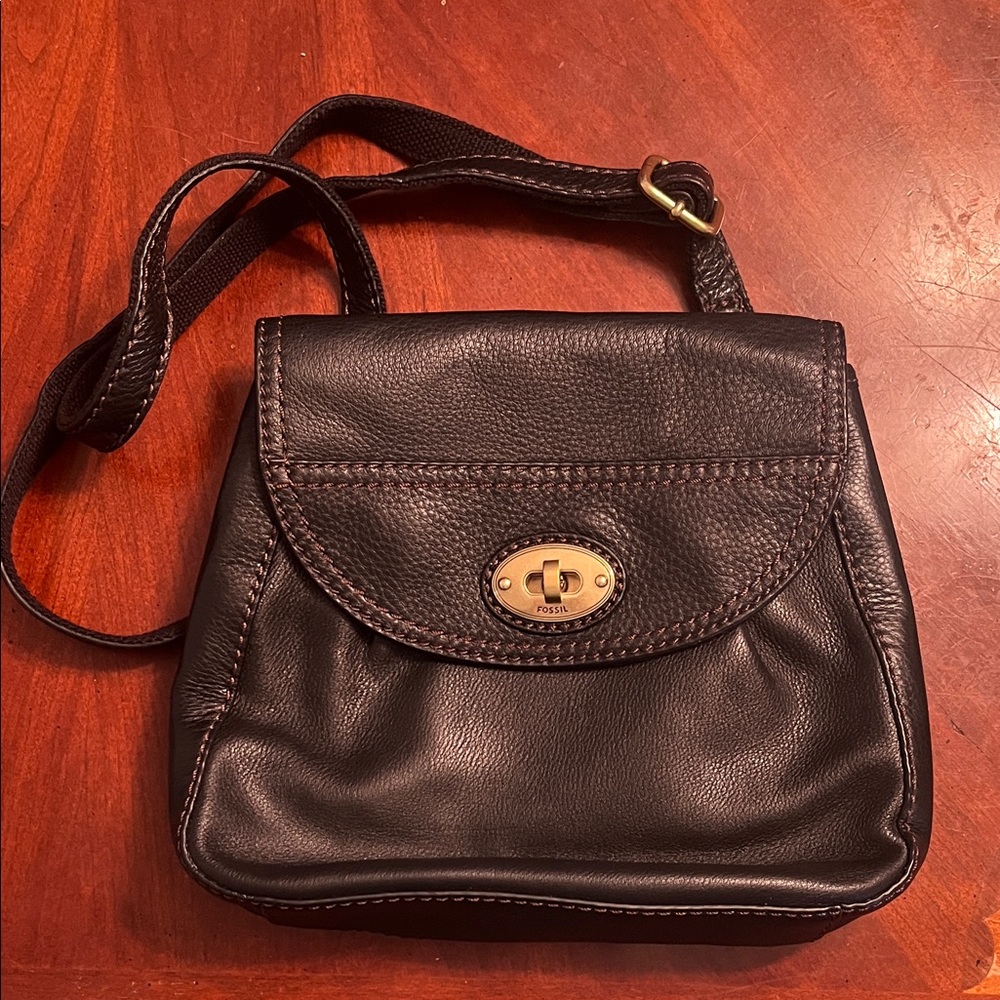 Fossil Dark Brown Leather Crossbody Bag